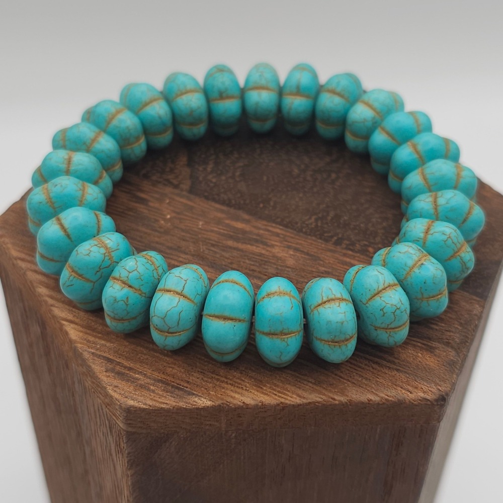 Turquoise Color Dyed Stone Bead Stretch Bracelet Boho‎ Southwest Desert Western